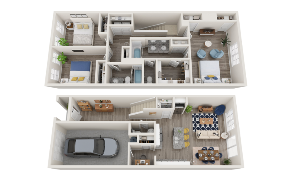Dahlia - 3 bedroom floorplan layout with 2.5 bathrooms and 1672 square feet (3D)