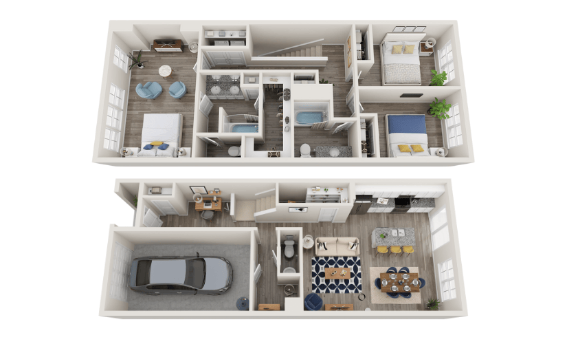 Foxglove - 3 bedroom floor plan layout with 2.5 bathrooms and 1671 square feet